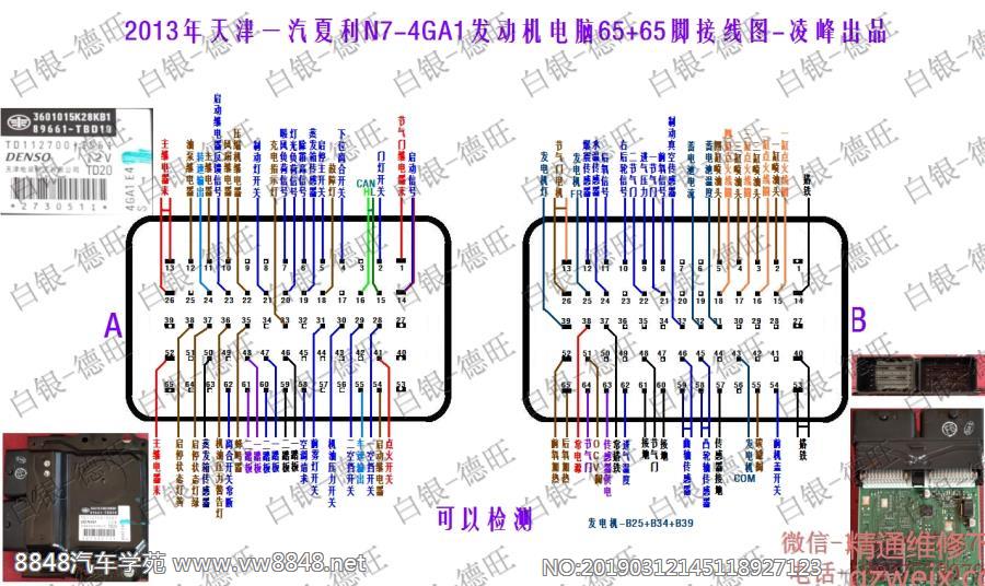 2013年天津一汽夏利N7-4GA1发动机电脑65+65脚接线图